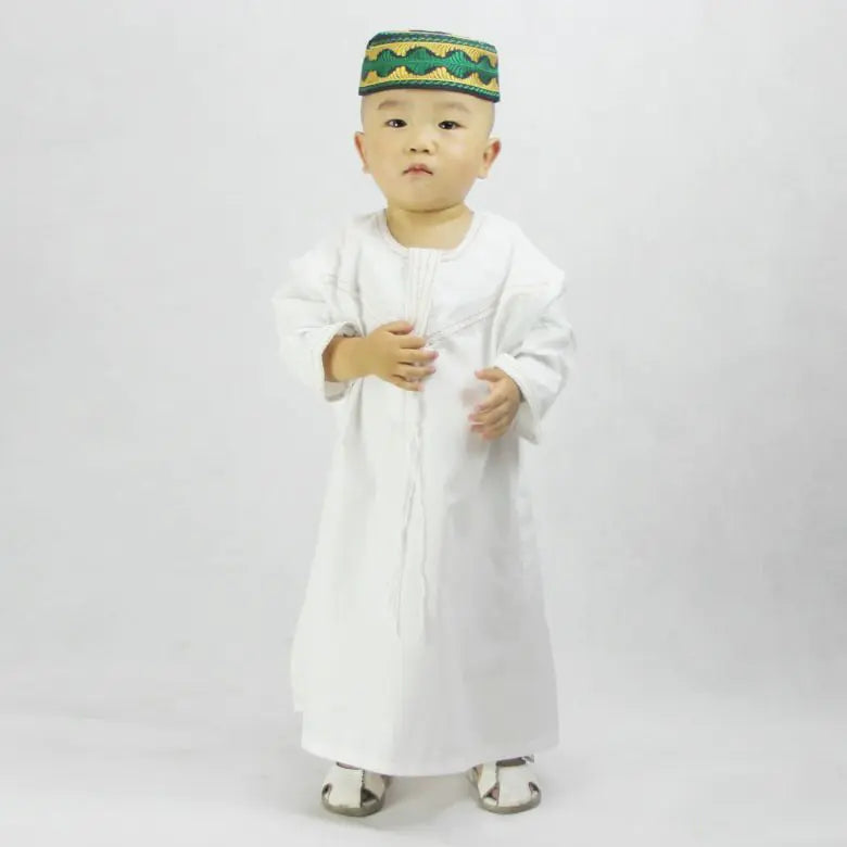 Small Muslim Dress for Men in Embroidered Cotton and Linen